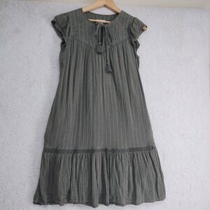 Style & Co Dress Womens S Olive Embroidered Tassel Peasant Midi Boho LaceTrim